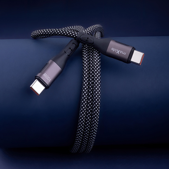 Maxlife kabel magnetyczny nylonowy MXUC-11 USB-C – USB-C 1,0 m 100W, czarny