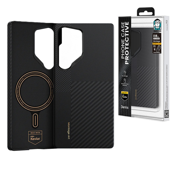Etui BENKS Kevlar do Samsung Galaxy S25 Ultra, Montage Magnetic Armor Air 600d M045, do MagSafe, czarne