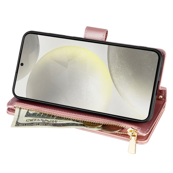 Etui z klapką do Samsung Galaxy S25 Edge, Rhombus Crossbody, różowe rose gold
