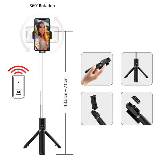 Blavec Selfie Stick Coco P-04 tripod + pilot 0,7 metra - czarny