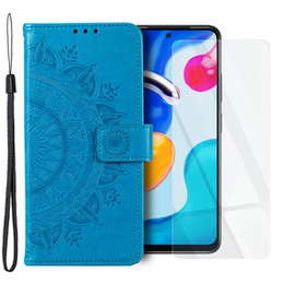 Zestaw Etui z klapką do Xiaomi Redmi Note 11/11S, Mandala, Niebieskie + szkło