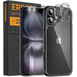 Etui do iPhone 16, ERBORD Hybrid, przezroczyste / czarne + 2x Szkło na ekran + 2x Szkło na aparat