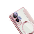 Etui z klapką do Samsung Galaxy S25 Edge, RFID Wallet MagSafe z ochroną aparatu, różowe