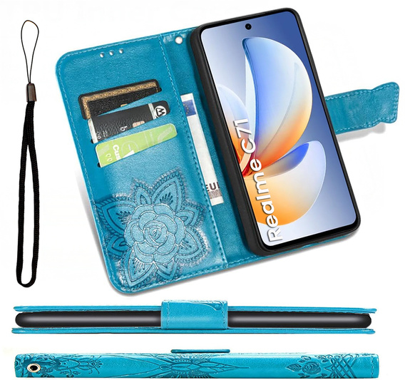 Etui z klapką do Realme C71, Butterfly, niebieskie