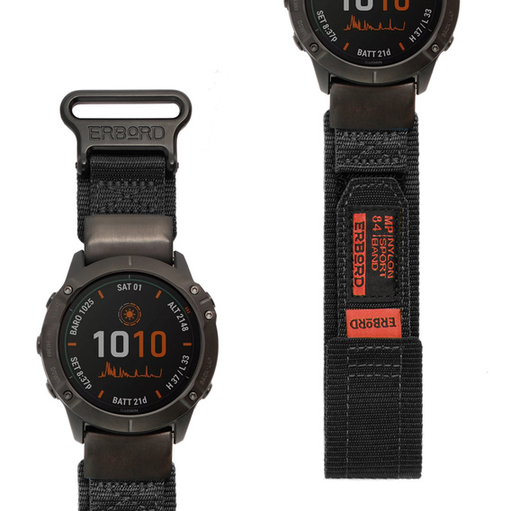 Pasek Nylonowy ERBORD MP84 Quickfit do Garmin Fenix 5/6/6 PRO/7 Forerunner 965/955/945, Czarny, Rozmiar M/L