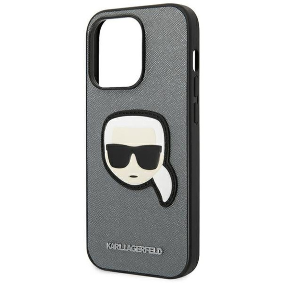 Etui Karl Lagerfeld do iPhone 14 Pro Max, Saffiano Karl's Head Patch, srebrne