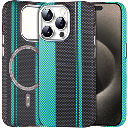 Etui do iPhone 15 Pro Max, Carbon Fiber MagSafe, czarne / niebieskie