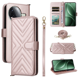 Etui z klapką do Xiaomi Poco F7 Ultra, Crossbody Leather Wallet, różowe