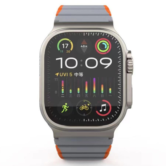 Pasek Magnetyczny do Apple Watch 1/2/3/4/5/6/7/8/9/10/11/SE Ultra 1/2/3 42/44/45/46/49mm, Szary/Pomarańczowy