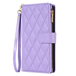 Etui z klapką do Samsung Galaxy A56 5G, Rhombus Crossbody Leather, fioletowe