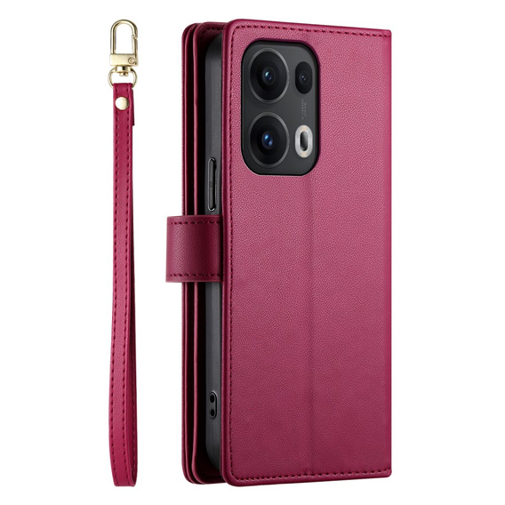 Etui z klapką do Oppo Reno 13 Pro 5G, Wallet Zipper Pocket, czerwone
