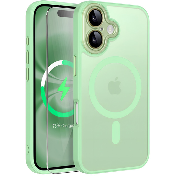 Etui do iPhone 16 Plus, do MagSafe, ERBORD Matt Case, jasnozielone + Szkło na ekran