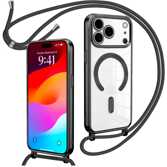 Etui do iPhone 17 Pro Max, Electro MagSafe, czarne + Smycz