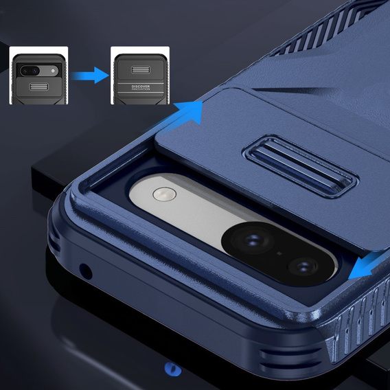 Etui do Google Pixel 8a, Slide Lens Lid, niebieskie