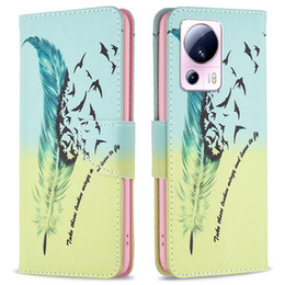 Etui z klapką do Xiaomi 13 Lite, Wallet, Feather niebieskie / żółte
