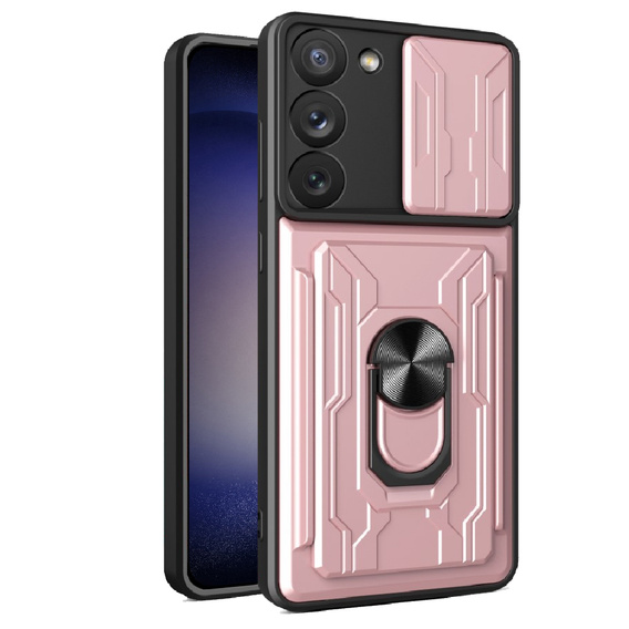 Etui pancerne do Samsung Galaxy S23, Camera Slide Card Slot, różowe rose gold