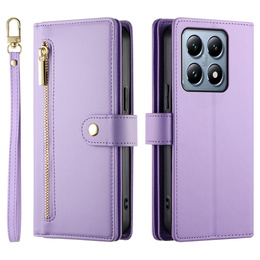 Etui z klapką do Xiaomi 14T Pro, Wallet Zipper Pocket, fioletowe