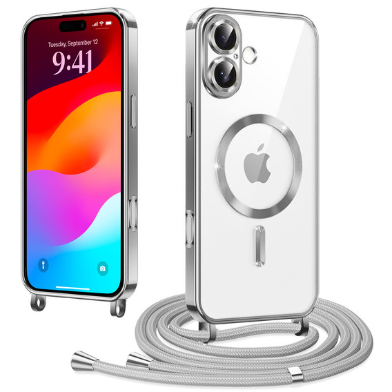 Etui do iPhone 17, Electro MagSafe, srebrne + Smycz