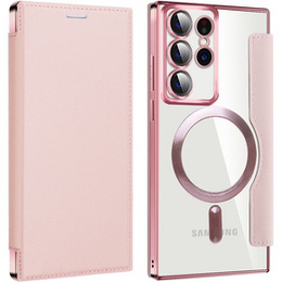 Etui z klapką do Samsung Galaxy S22 Ultra 5G, RFID Wallet MagSafe z ochroną aparatu, różowe