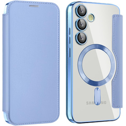 Etui z klapką do Samsung Galaxy S25 FE, RFID Wallet MagSafe z ochroną aparatu, niebieskie