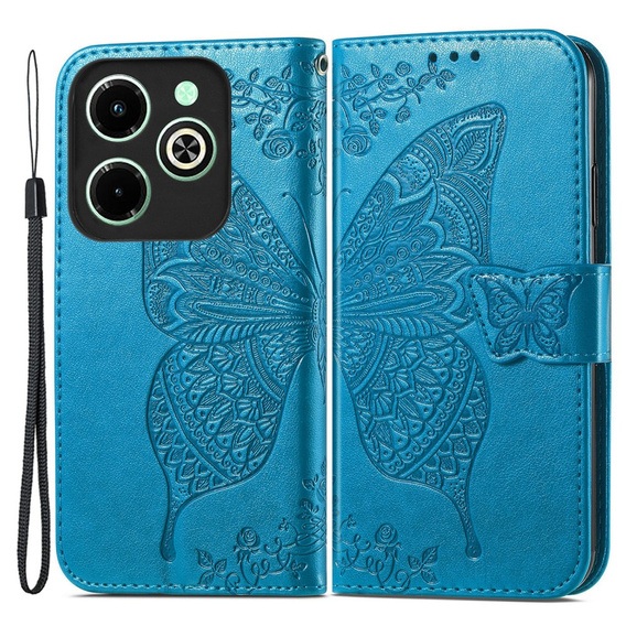 Etui z klapką do Infinix Hot 40i, Butterfly, niebieskie