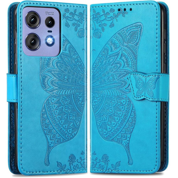 Etui z klapką do Motorola Edge 50 Pro, Butterfly, niebieskie