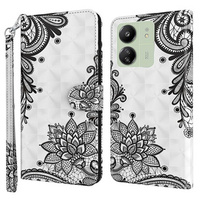 Etui z klapką do Xiaomi Redmi 13C / Poco C65, Wallet, Lace Flower białe