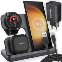 Ładowarka Indukcyjna ERBORD Samsung Trio 3w1 do Smartfona, Galaxy Watch i Galaxy Buds, czarna + ładowarka sieciowa 65W