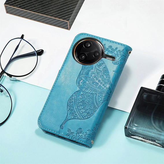 Etui z klapką do Xiaomi Poco F7 Ultra, Butterfly, niebieskie