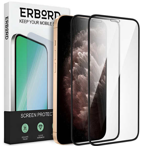 2x Szkło Hartowane do iPhone 12 Pro Max, ERBORD 3D pełne, szybka na cały ekran