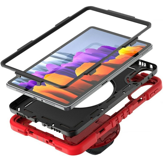 Pancerne etui do Xiaomi Redmi Pad 2, z podstawką i paskiem na ramię – czerwono-czarne