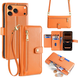 Etui z klapką do iPhone 17 Pro Max, Wallet Zipper Pocket, pomarańczowe