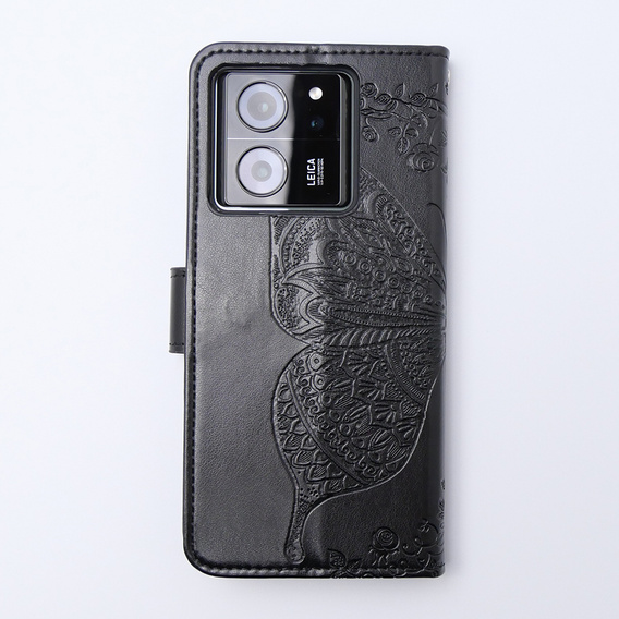 Zestaw Etui z klapką do Xiaomi 13T / 13T Pro, Motyl, czarne + Szkło 