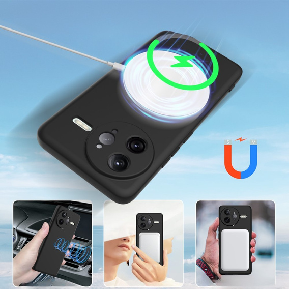 Etui silikonowe do Xiaomi Poco F7 Ultra – czarne, kompatybilne z MagSafe, antywstrząsowe