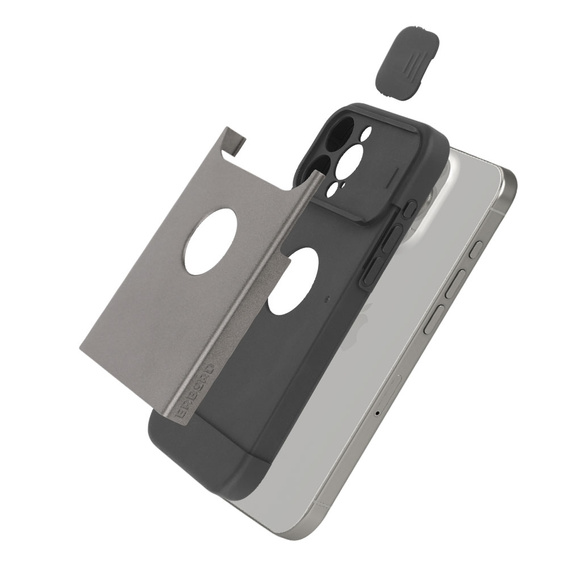 Etui do iPhone 15 Pro Max, ERBORD MagProtect Cam Slider do MagSafe, tytanowe szare + Szkło hartowane