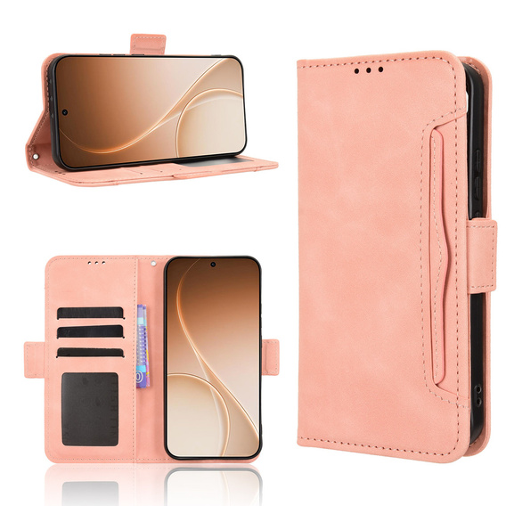 Etui z klapką do Oppo Reno 15 FS, Card Slot, różowe