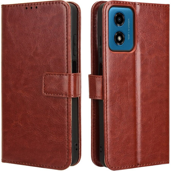 Etui z klapką do Motorola Moto E14, Crazy Horse Wallet, brązowe