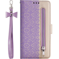 Etui z klapką do Samsung Galaxy A14 4G/5G, Wallet Pocket Zipper Lace, fioletowe