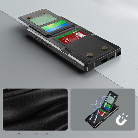 Etui do Samsung Galaxy S25 Ultra, Card Holder Kickstand, czarne