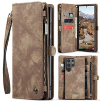 Etui CASEME do Samsung Galaxy S25 Ultra, Retro Leather Wallet, z paskiem, brązowe