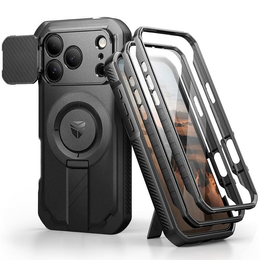 Etui Dexnor do iPhone 17 Pro z osłoną kamery i podstawką, do MagSafe - czarne (Dwie ramki)