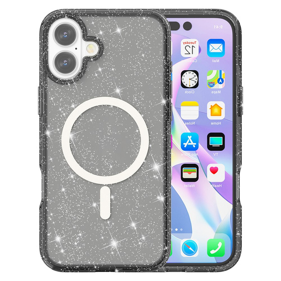 Etui do iPhone 17, do MagSafe, brokatowe, półprzezroczyste czarne