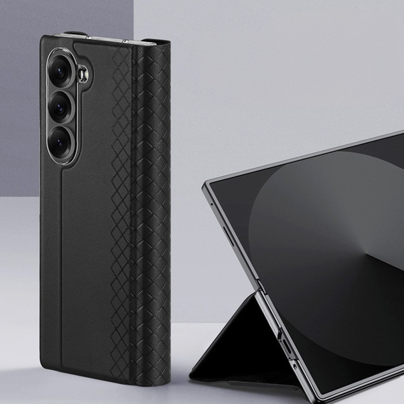 Etui Dux Ducis Bril Series do Samsung Galaxy Z Fold7 5G – czarne, skórzane, z funkcją podstawki