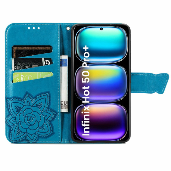 Etui z klapką do Infinix Hot 50 Pro+ 4G, Butterfly, niebieskie