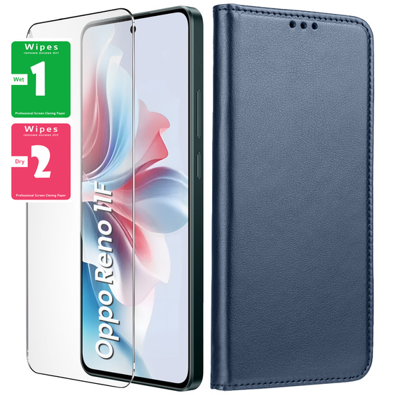 Etui do Oppo Reno 11F 5G, Smart Magnet, granatowe + Szkło 9H