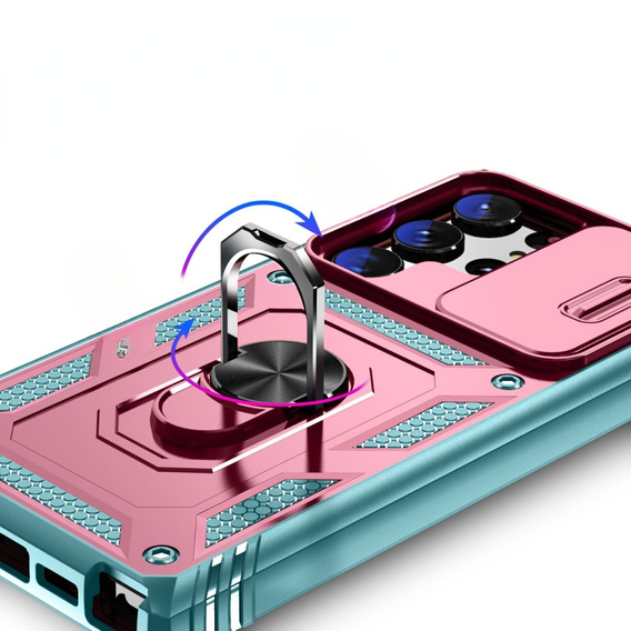 Etui pancerne do Samsung Galaxy S24 Ultra, CamShield Slide, zielone / różowe