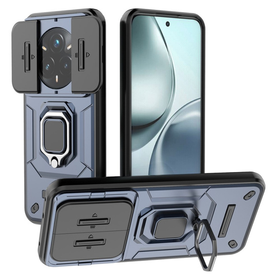 Etui pancerne do Realme 14 Pro+ 5G, z osłoną aparatu i podstawką, niebieskie