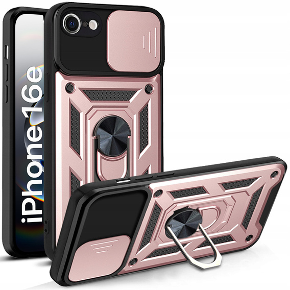 Etui pancerne do iPhone 16E, CamShield Slide, różowe + Szkło Hartowane 9H
