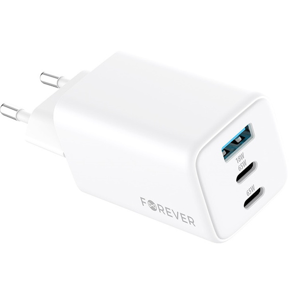 Forever Ładowarka Sieciowa 65W GaN 2x USB-C 1x USB-A, biała