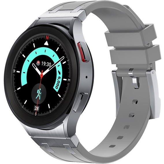 Pasek silikonowy do Samsung Galaxy Watch 4/5/6 40/42/43/44/45/46/47mm, Szary / srebrna klamra